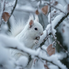 Wall Mural - Winter Woodland White Squirrel Portrait