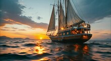 Sailing Ship At Sea Footage
