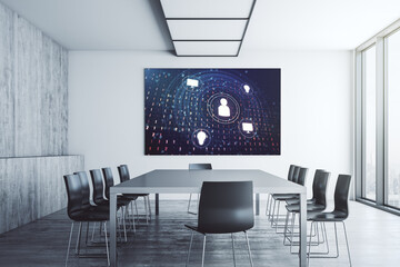 Aufkleber - Social network concept on presentation screen in a modern conference room. 3D Rendering
