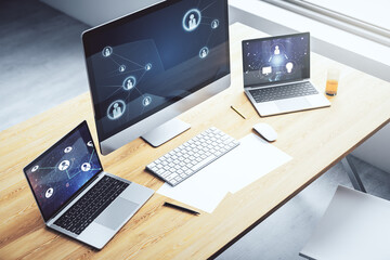 Poster - Modern computer screen with social network media concept. 3D Rendering