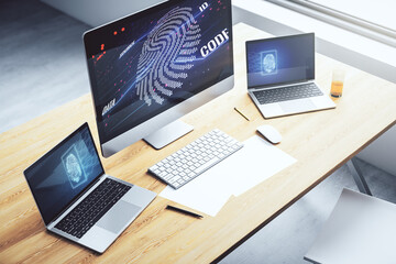 Aufkleber - Abstract creative fingerprint concept on modern laptop screen. 3D Rendering