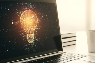 Aufkleber - Creative idea concept with light bulb illustration on modern laptop screen. 3D Rendering