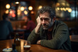 Alone with His Thoughts: Man Facing Depression and Alcoholism at a Bar