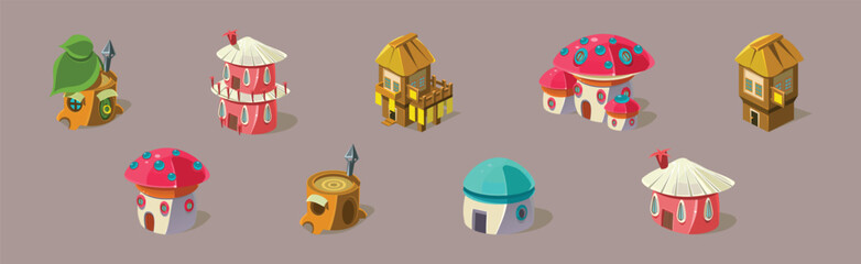 Wall Mural - Fairytale House Isometric Fantasy Buildings for Game Vector Set