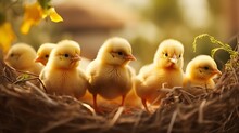 A Group Of Baby Chicks In A Nest