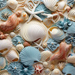 Pearl Patterns of seashells coral reefs and ocean waves pastel colors , generated by AI