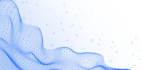 Digital technology futuristic internet network connection blue white background, cyber nano information, abstract communication, innovation future tech, Ai big data lines dots illustration vector 3d