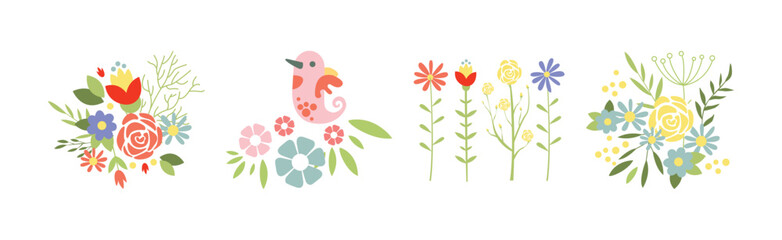 Sticker - Flower and Floral Simple Colorful Element Vector Set