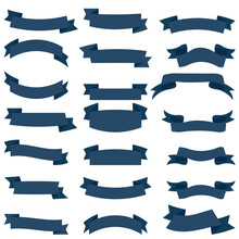 Blue Ribbon Icon  Template Set Of 21. Vector Set Ribbons. Ribbon Elements. Tape Vector Icon Set On White Background.
