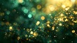 Golden Bokeh on Emerald Green Abstract Background