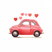 A Red Car With Hearts Around It