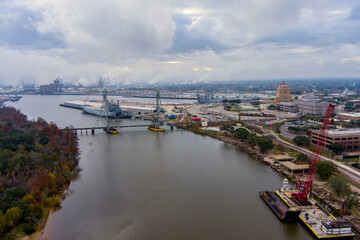 Wall Mural - Aerial view of the Neches River Railroad bridge in Beaumont, Texas