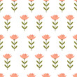 Seamless vector pattern in minimalistic style. Cute pink flowers in naive art. . Vector illustration