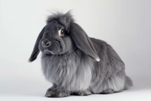 Playful Bunny With Gray Fur And Long Ears Posing On A White Background For Easter. Generative AI
