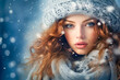 © Formoney - Winter portrait of beautiful young woman with red hair and blue eyes.