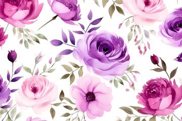 Sticker - watercolor illustration of pink flowers on white background