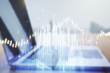 Aufkleber - Multi exposure of abstract creative financial chart on computer background, research and analytics concept