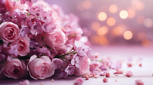 Flower Background With Pink Flowers, Blurred Background