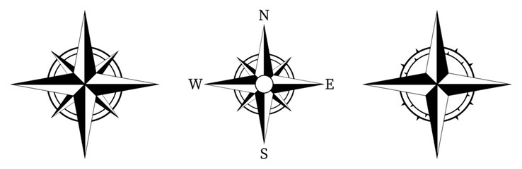 Navigational compass icon set. Vector illustration