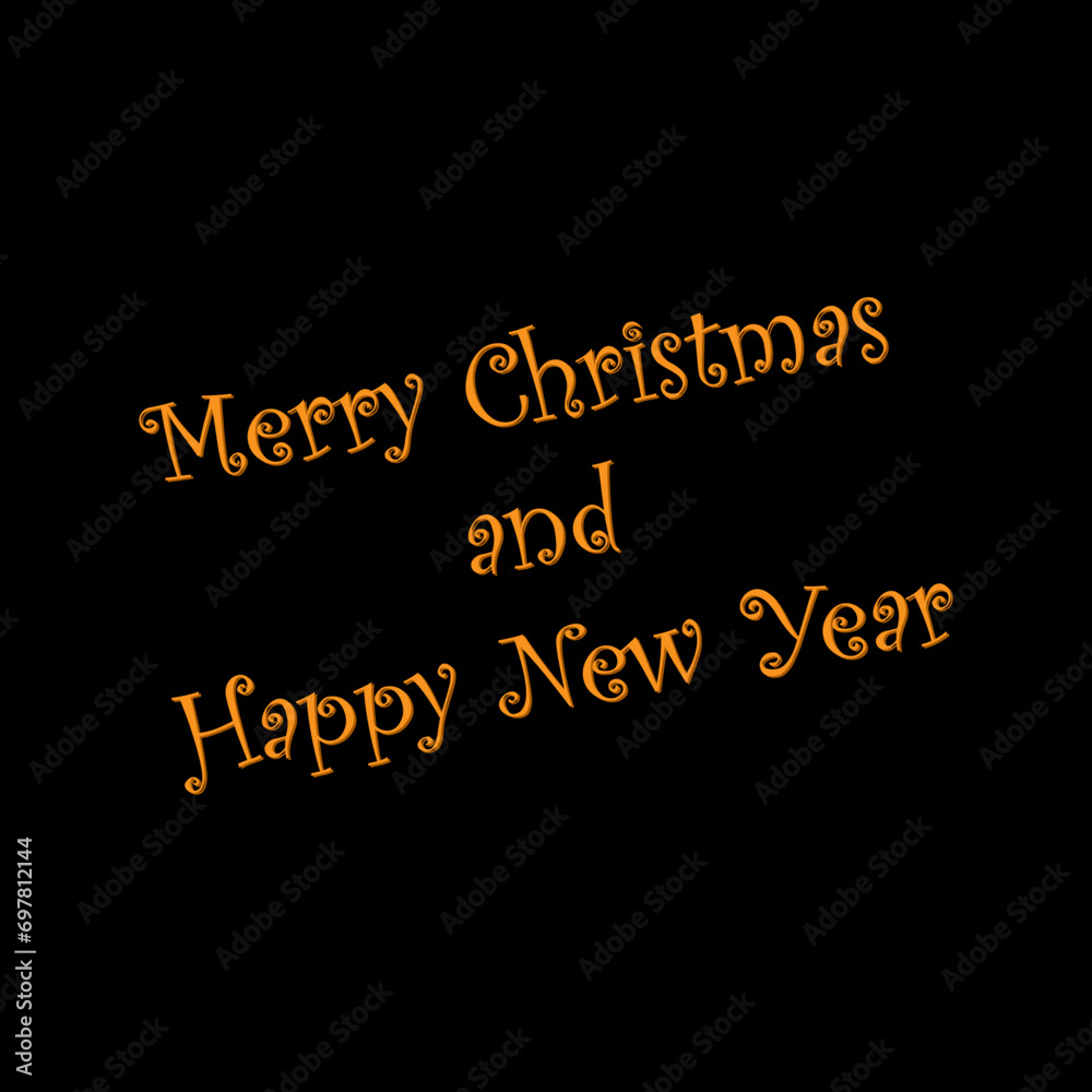 Merry Christmas and Happy New Year handwritten golden text on black ...