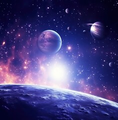  an image of stars and planets with planets overlaid