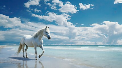 Wall Mural - white horse on the beach