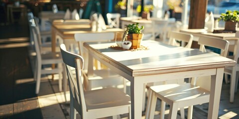 Poster - A picture of a table and chairs with a plant placed on top. Perfect for adding a touch of nature to any indoor or outdoor space