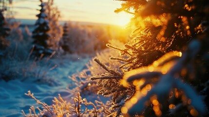 Poster - The sun shines through the frosty branches of a tree. Perfect for winter-themed designs and nature-inspired projects