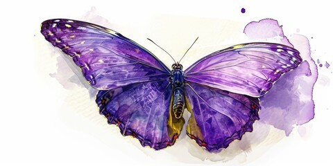 Poster - A beautiful watercolor painting of a purple butterfly. Perfect for adding a touch of nature and color to any space