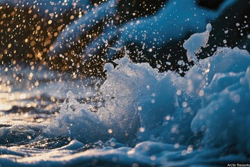 Poster - A detailed view of a powerful wave in the ocean. Perfect for use in nature-related projects or to convey the beauty and strength of the sea