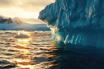 Wall Mural - A massive iceberg floating in the middle of a body of water. This image can be used to depict the power and beauty of nature.