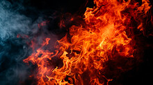 Black Background With Smoke And Bright Tongues Of Fire, Free Space For Text. Photo Image For Hot Sales. Generative AI