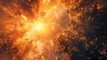 Poster - Sun shining brightly through trees. Perfect for nature and outdoor scenes
