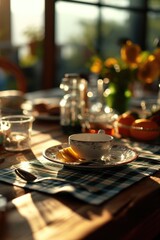 Aufkleber - A simple yet elegant table setting featuring a tea cup and saucer. Perfect for tea parties or afternoon tea gatherings