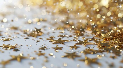 Poster - A collection of gold stars arranged on a white surface. Perfect for adding a touch of glamour and celebration to any project