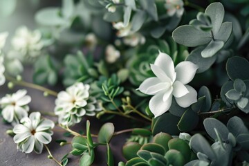Poster - A close-up view of a bunch of white flowers. Perfect for adding a touch of elegance to any project or design