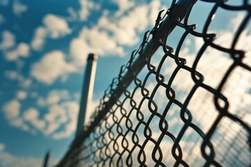 Poster - A close-up view of a chain link fence. This image can be used to depict security, boundaries, or barriers