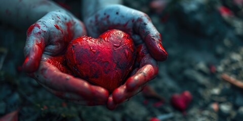 Leinwandbilder - A person is holding a red heart in their hands. This image can be used to express love, care, or affection in various contexts
