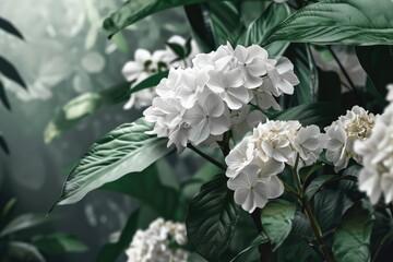 Poster - A bunch of white flowers with green leaves. Can be used for floral arrangements or as a decorative element