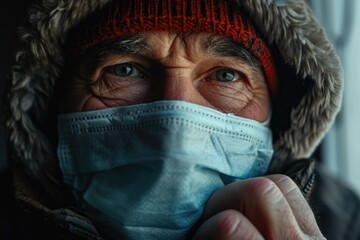Poster - A person wearing a mask and a hat. Suitable for various themes and occasions