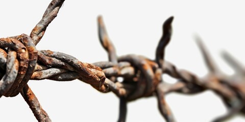 Aufkleber - A detailed view of a barbed wire fence. This image can be used to depict security, confinement, or boundaries