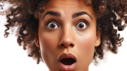 Poster - A woman with a surprised expression on her face. Suitable for illustrating shock, surprise, or disbelief.