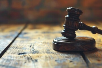 Poster - A wooden gavel sitting on top of a wooden table. Suitable for legal, law, justice, and courtroom concepts