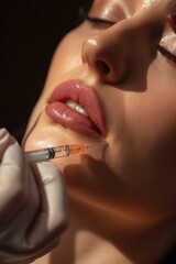 Sticker - A close-up view of a person getting an injection. This image can be used to illustrate medical procedures or healthcare concepts