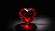 Red heart shaped diamond on black background	
