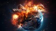 © EarthWalker - Planet Earth exploding from nuclear blast. Explosion of atomic bomb. Apocalypse, world war 3. AI Generated