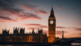 Fototapeta Big Ben - Famous Big Ben clock Elizabeth Tower in London at sunset

