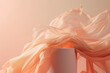 © photoguns - Cylinder podium for product display with silk wave cloth on peach fuzz background. Generative AI