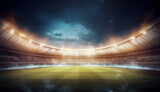 Fototapeta Sport - Soccer football field stadium arena field night light grass. Lights at night and football stadium