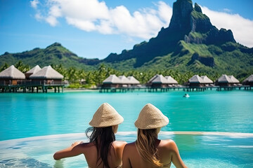 Wall Mural - Friends Enjoying Tropical Resort Infinity Pool